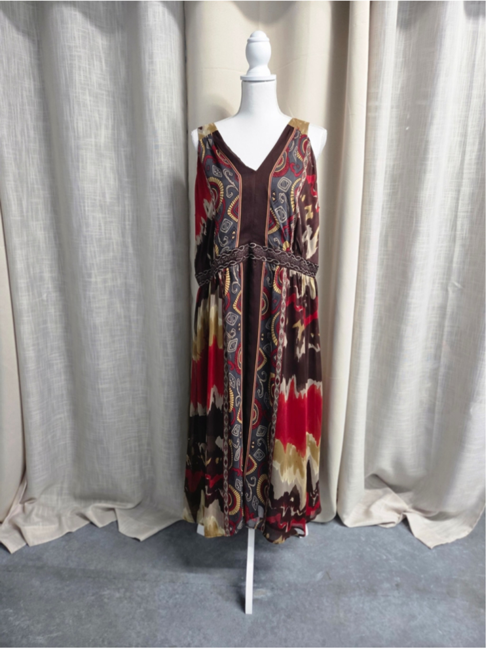 Reba Sleeveless V-Neck Maxi Psychedelic Earthy Boho Size 20W
